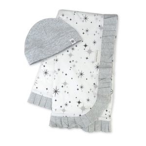NWT Honest Baby Clothing Boy/Girl Stroller Blanket and Beanie Hat Gift Set, Gray